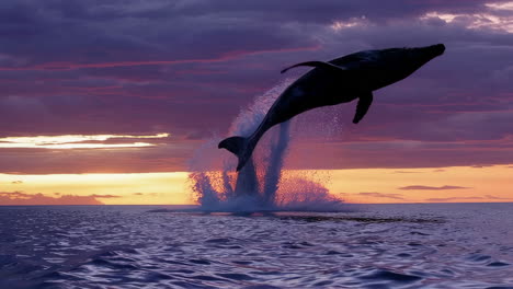 whale breaching at sunset
