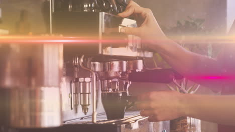 animación de luces brillantes en movimiento sobre la máquina de café