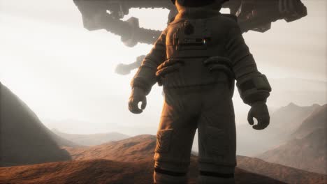 un astronauta caminando por el planeta marte.