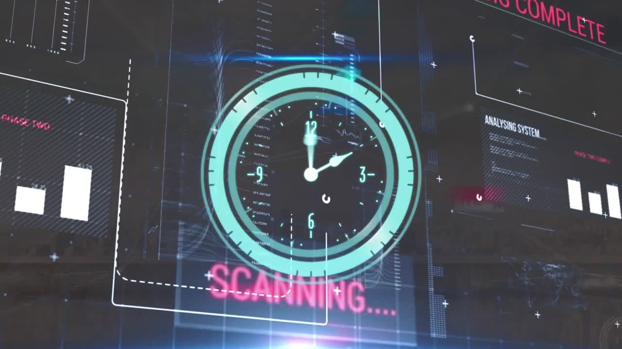 Animation of clock ticking and data processing