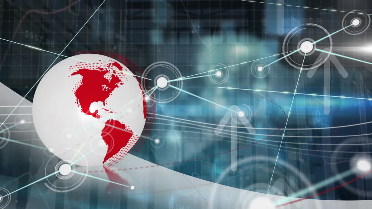 Animation of network of connections over globe and arrows