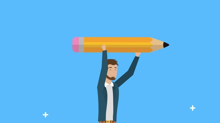 молодой бизнесмен поднимает карандаш.