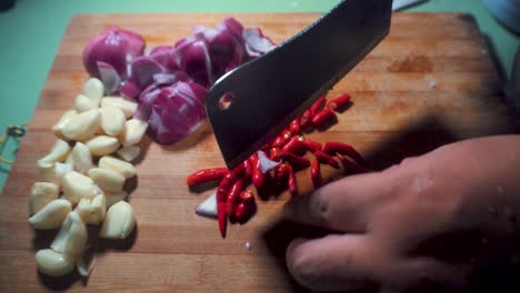 chopping chili onion and garlic 09