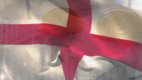 animation of flag of england waving over graph processing data