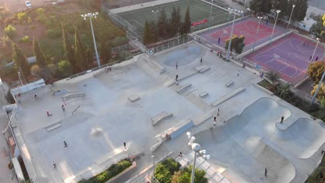 aerial footage over skatepark in jerusalem, israel