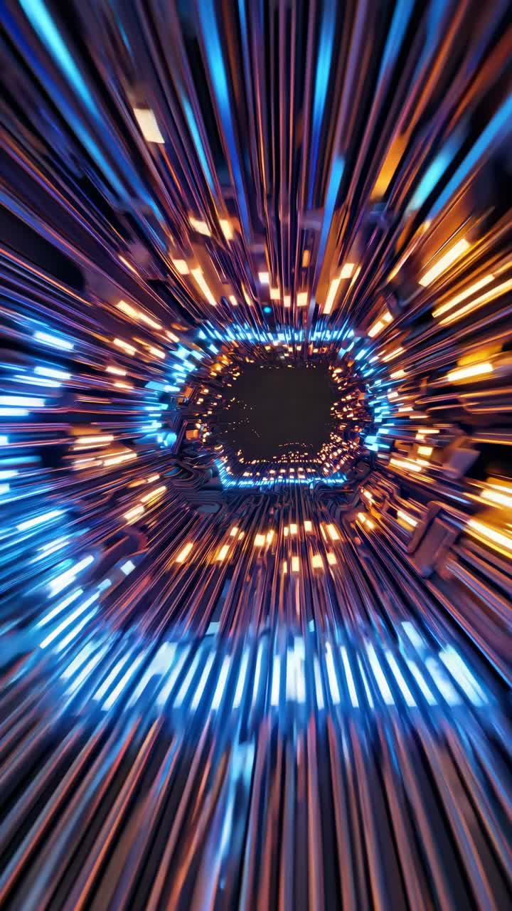 Digital Futuristic Circuitry Tunnel with Glowing Lights