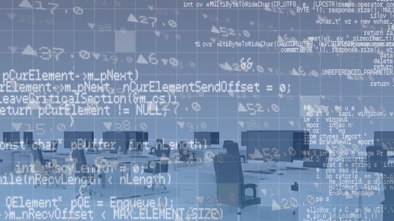 빈 사무실에 대한 증권 시장 데이터 처리의 애니메이션