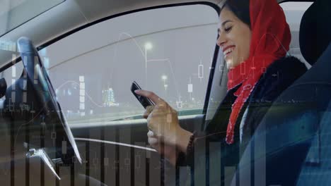 Woman-sitting-in-a-car-smiling-while-texting-4k