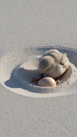 bird nestling with egg in sand