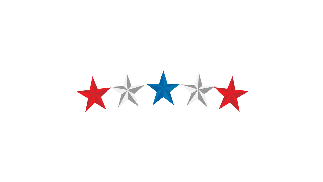Digital animation of multiple colorful stars against white background