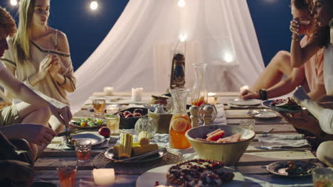 Camera-Focuses-On-A-Low-Table-With-Food