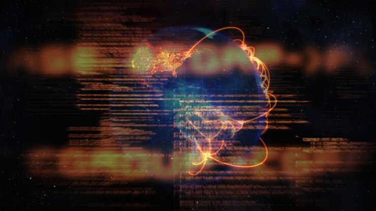 Hologram of earth combined with illustration of data interface