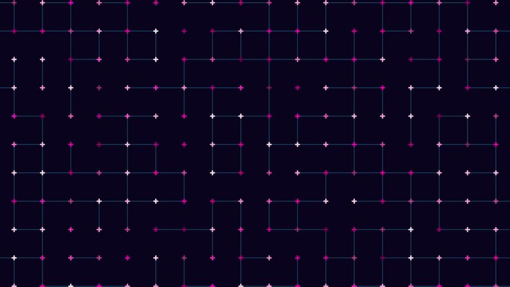 Monochrome grid with blue checkerboard dots
