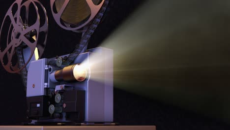 proyector de películas con bobina de película reproduce el viejo video retro en la pantalla de proyección