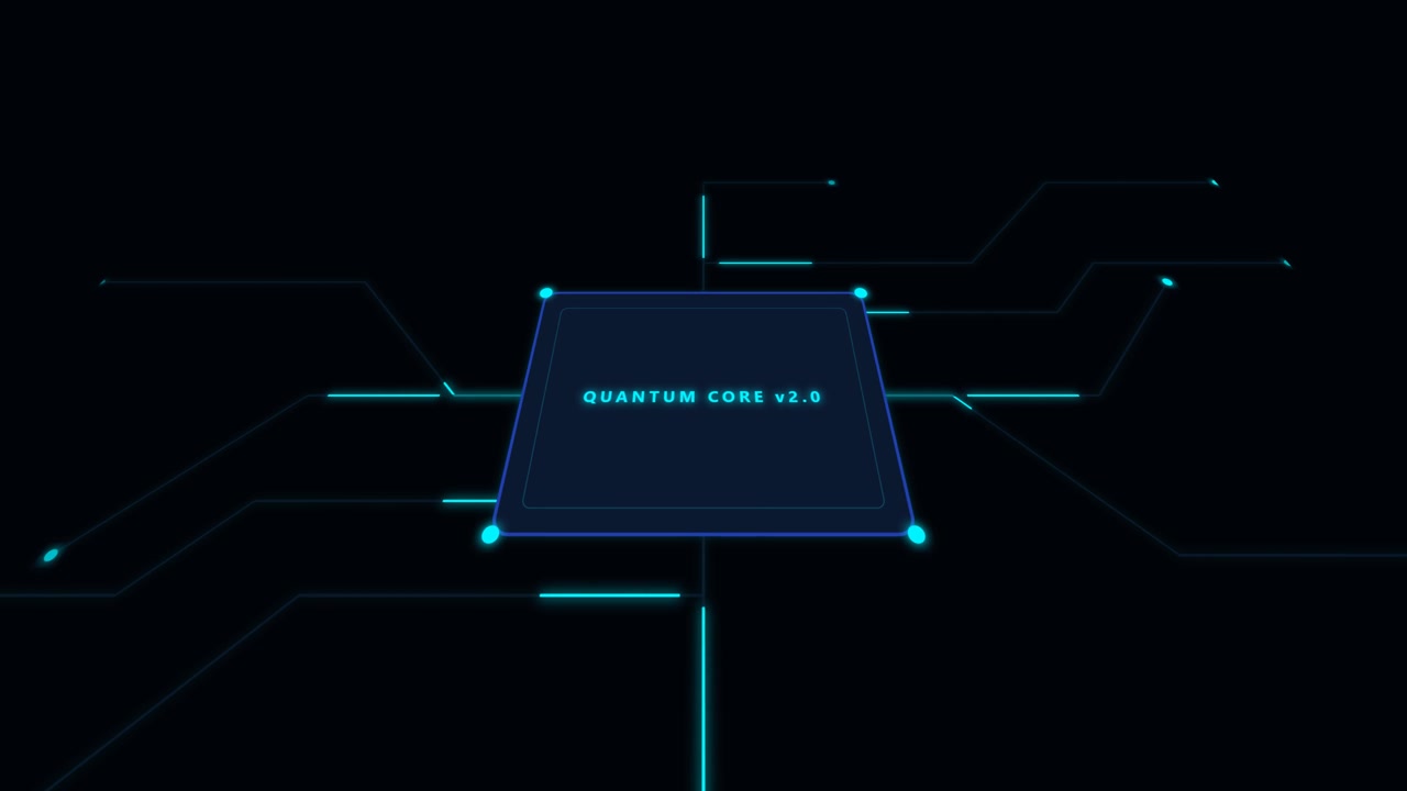 Digital Quantum Core Processor with Glowing Circuitry Animation