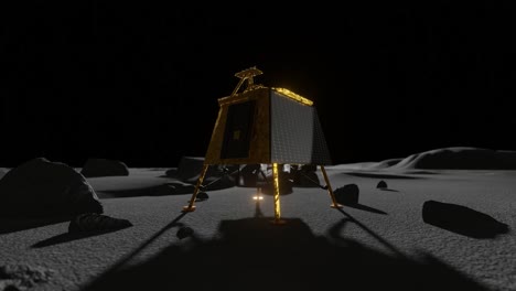 Animación-3D-Del-Módulo-De-Aterrizaje-Chandrayaan-De-La-India-En-La-Luna-Con-Largas-Sombras