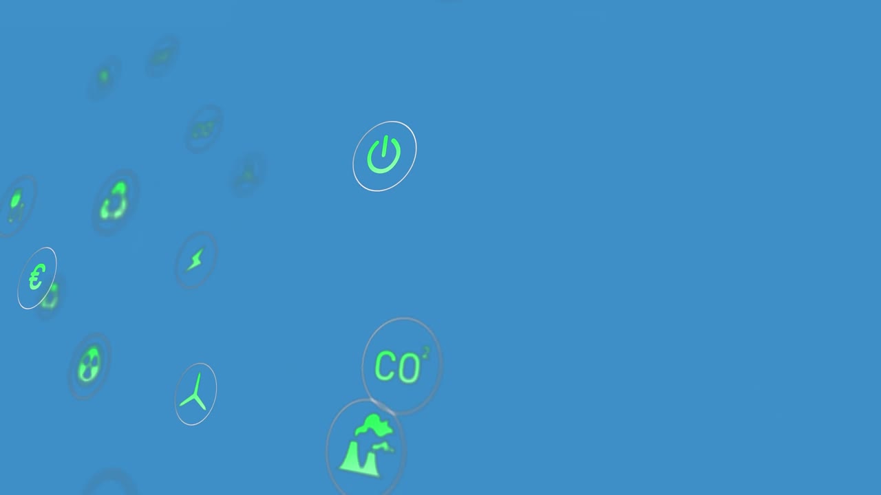 Animation of multiple energy concept digital icons floating against blue background