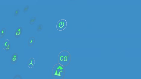 animation of multiple energy concept digital icons floating against blue background