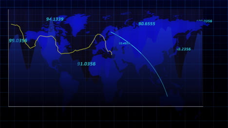 Animación-Del-Mapa-Mundial-Azul,-Red-Y-Procesamiento-De-Datos-Sobre-Fondo-Negro