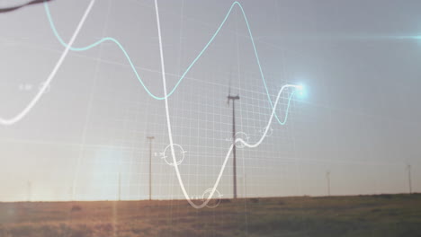 wind farm visualization showing 3d grid overlay with white and teal trend lines and glowing node