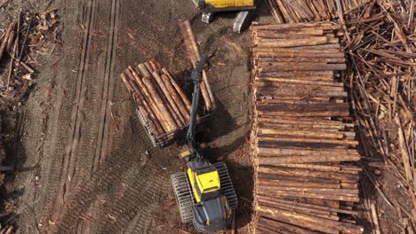 Drone-View:-Forwarder-Unloading-Timber-at-Roadside-Stockpile