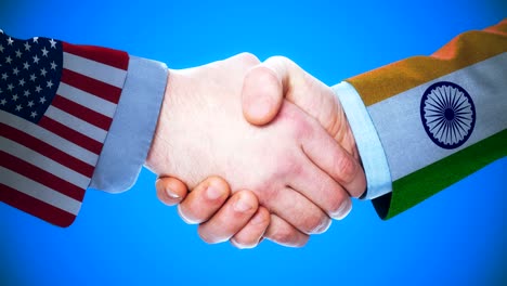 united states - india / handshake concept animation about countries and politics / with matte channel