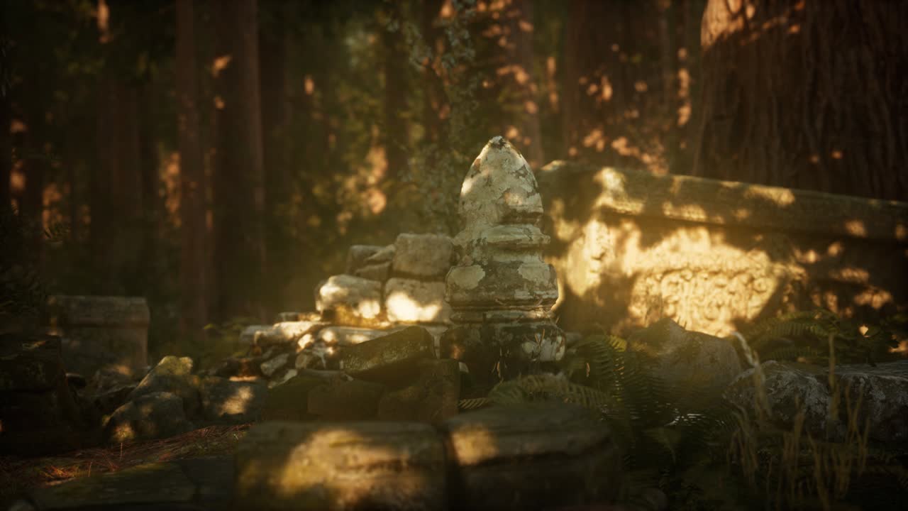 소나무 숲 에 있는 고대 도시 의  ⁇ 은 폐허