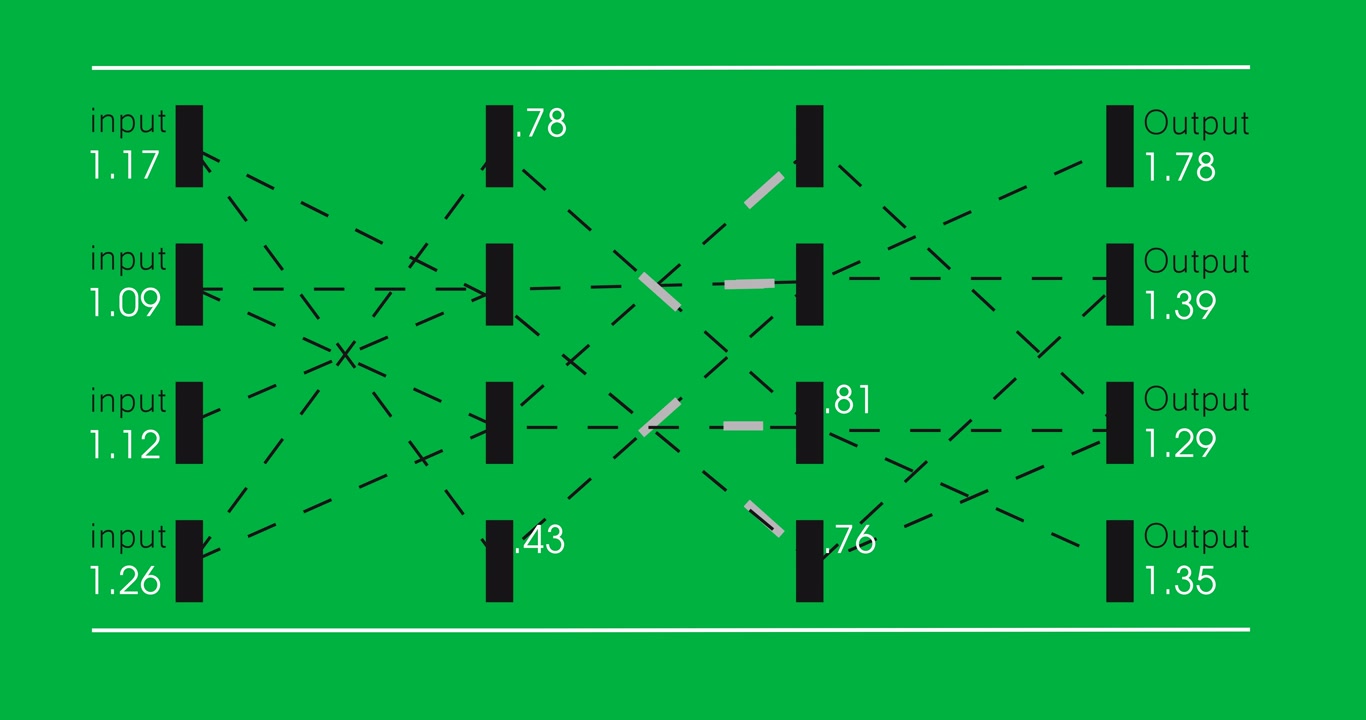 Animation of moving lines with numbers on black background