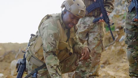 mixed-race military soldiers planing on field during military training 4k