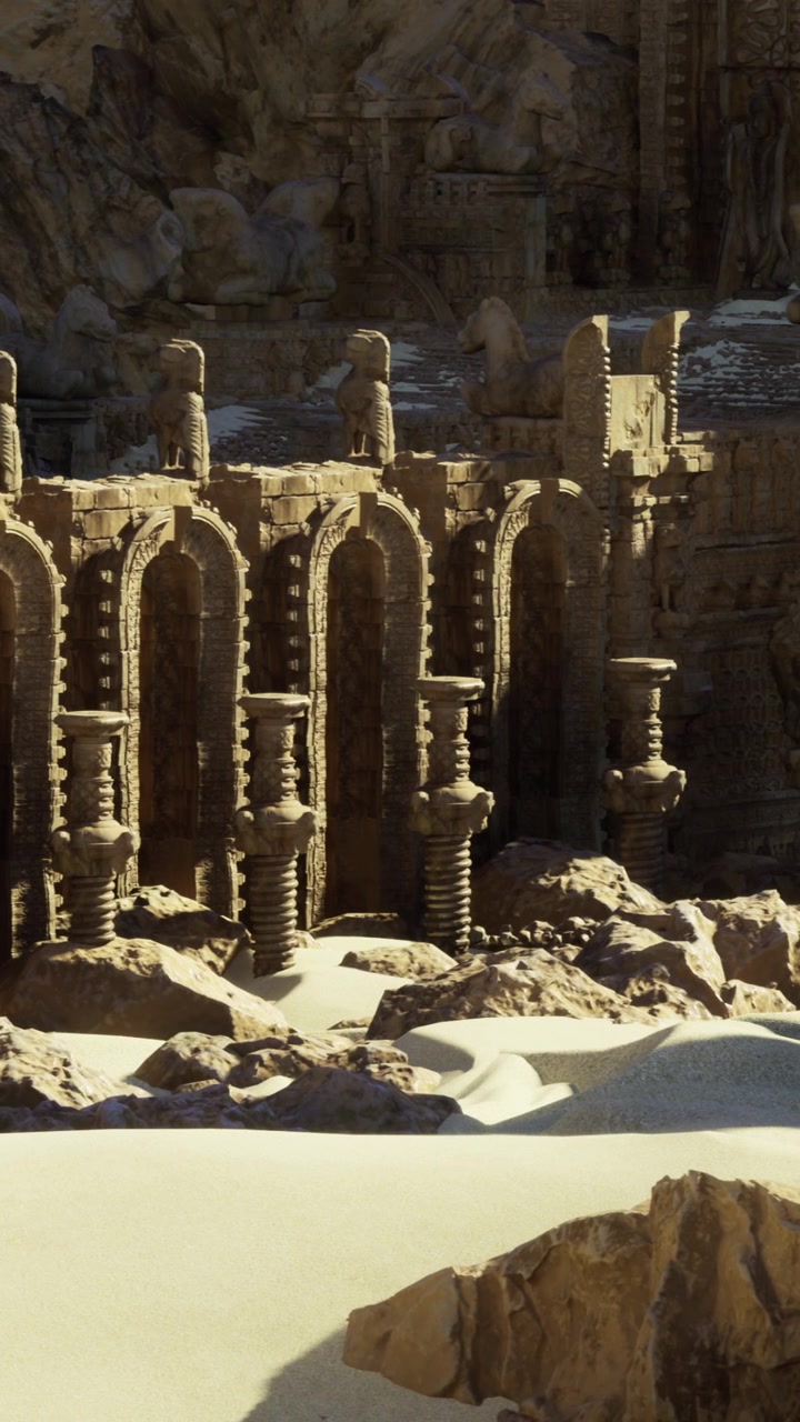 Rovine di arenaria si ergono tra le rocce in una località desertica di giorno.