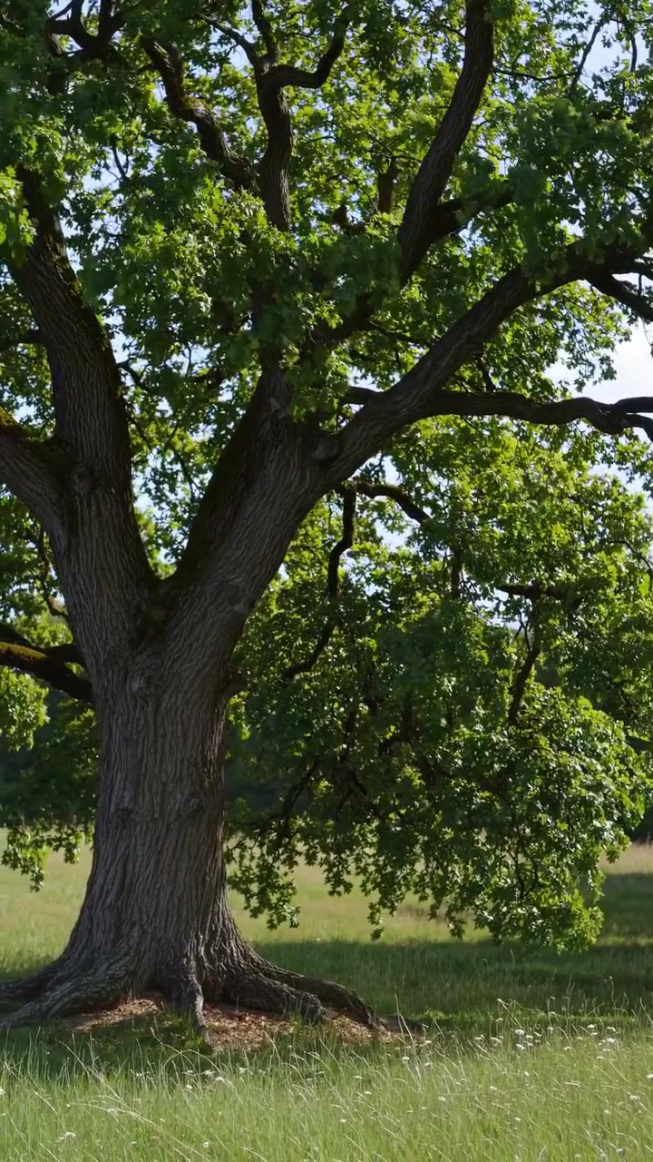 Large Oak Tree Standing in a Sunny Meadow