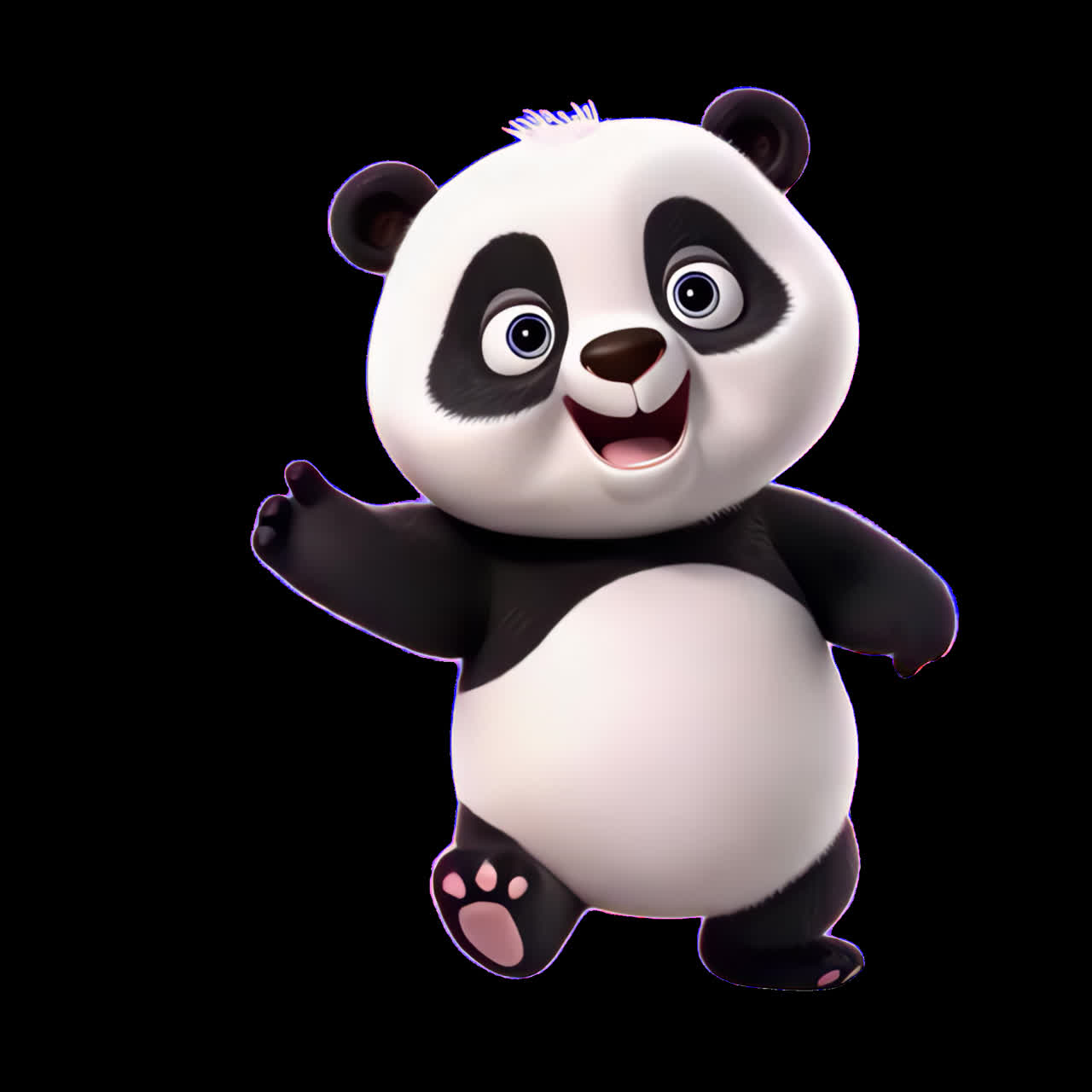 Adorable cartoon panda character animation isolated asset, transparent 4K video, alpha channel