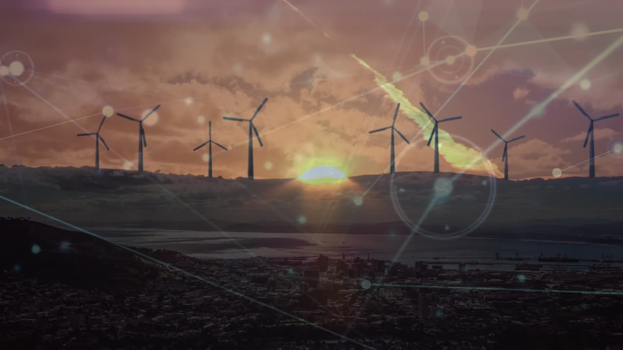 animación de la red de conexiones a través de turbinas eólicas
