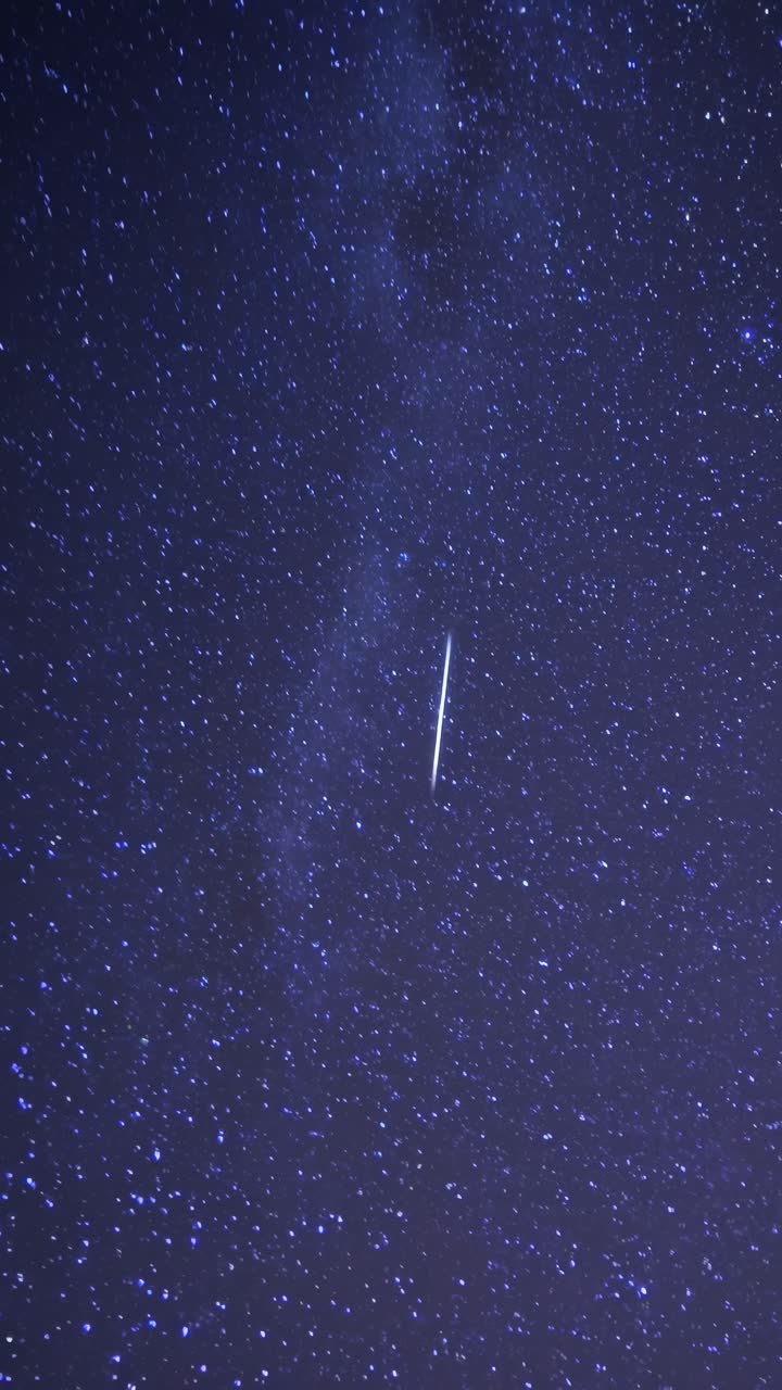A mesmerizing video of a starry night sky with shooting stars, captured from a low-angle
