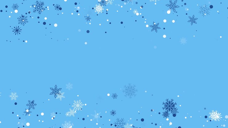 The white snowflake on the blue background, winter and Christmas animation frame. Copy space. Loop motion graphic.