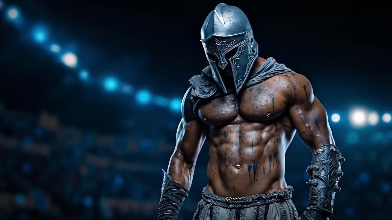 A man in a spartan costume standing in front of a crowd