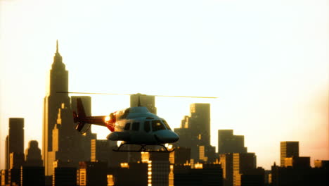 Silhouette-helicopter-at-city-scape-background