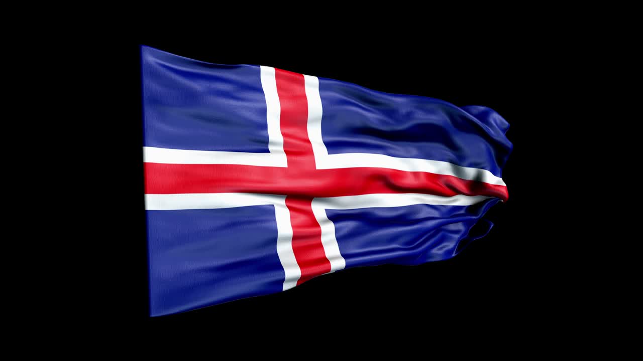 현실적인 아이슬란드 발은 3d 애니메이션을 흔들고 있습니다. 아이슬란드의 국기. 4k 아이슬란드 국기 원활한 루프 애니메이션.