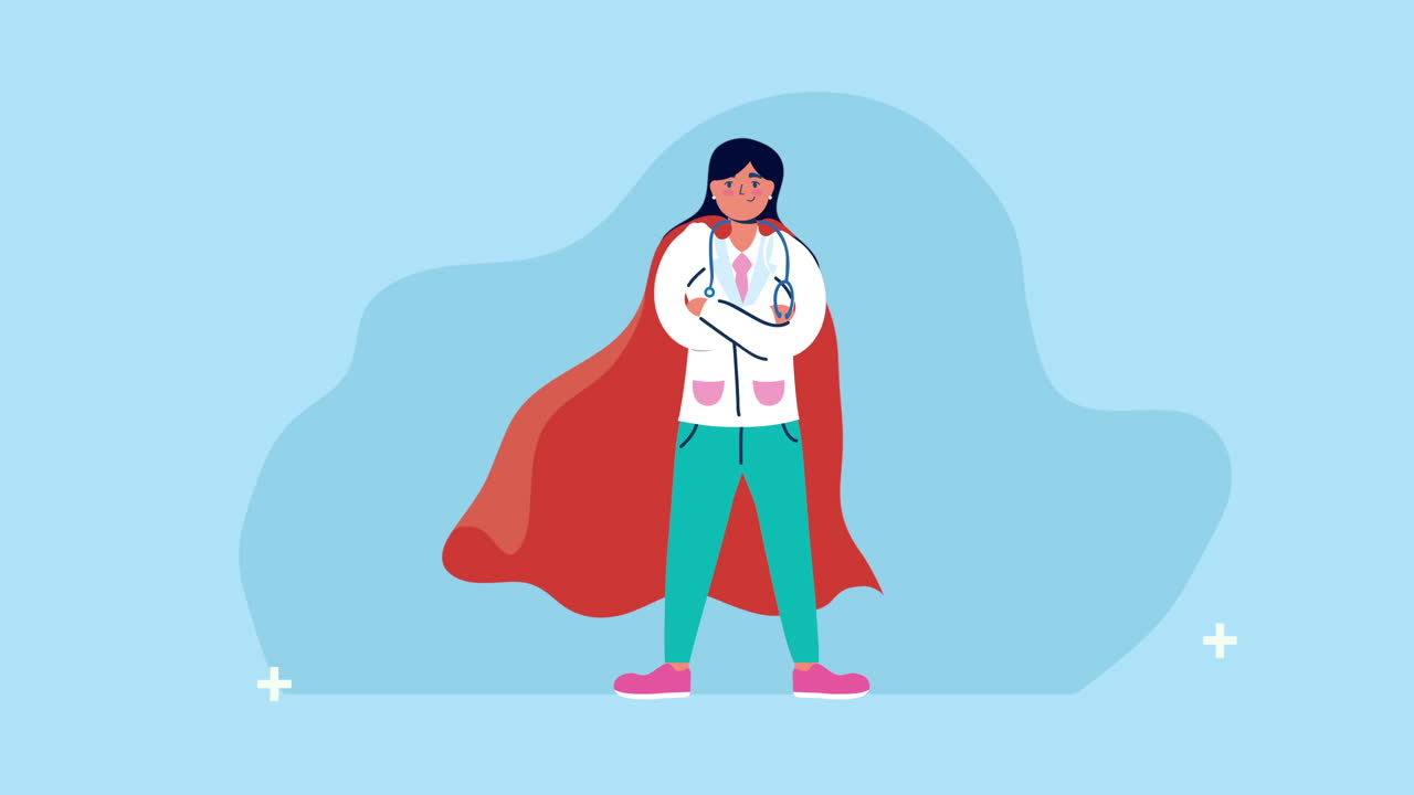 영웅의 망토를 입은 슈퍼 여성 의사