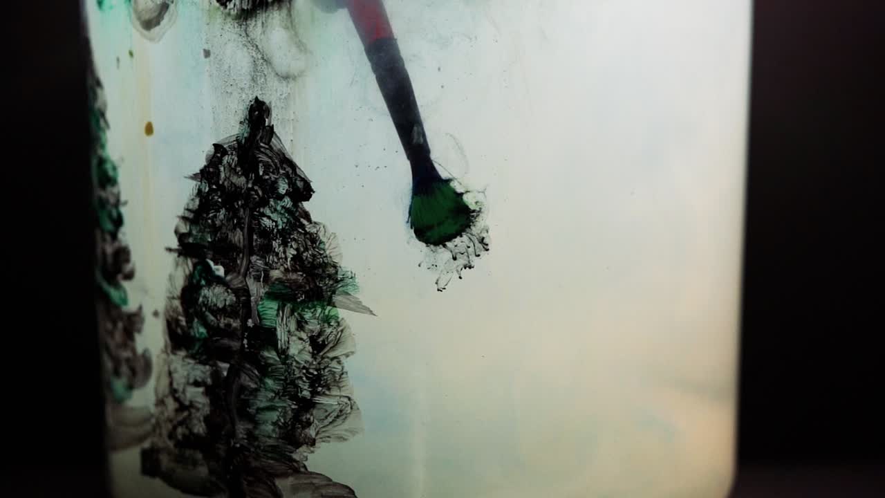 Slowmotion shot showing drawing inside water tank being cleaned off. Stable shot with the Sony a7iii.