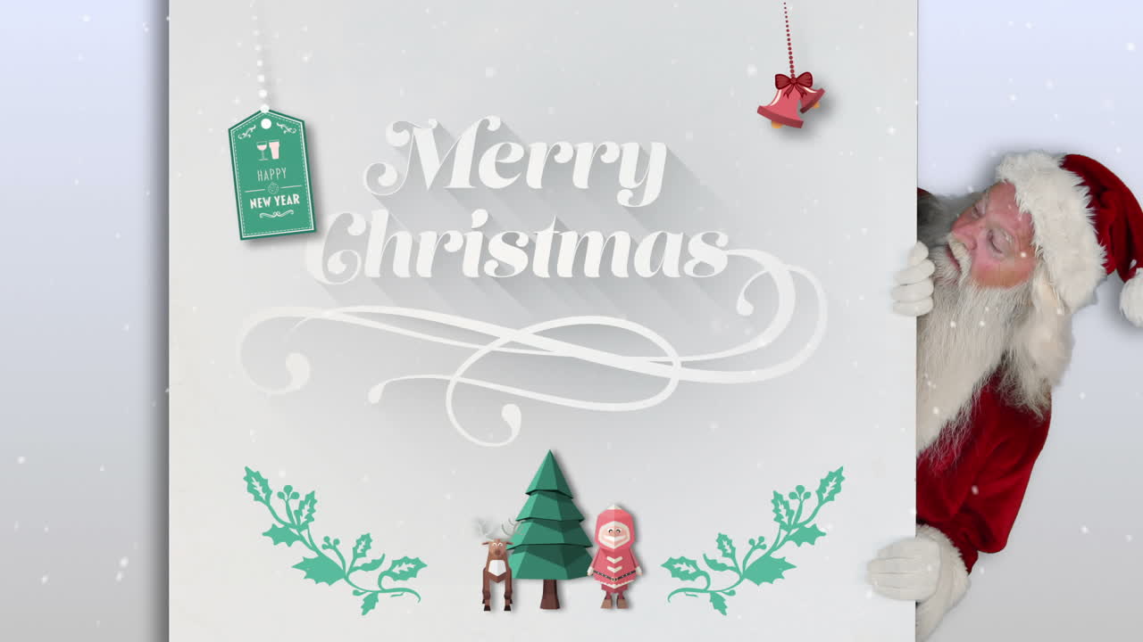 산타가 크리스마스 카드를 둘러보고 있다