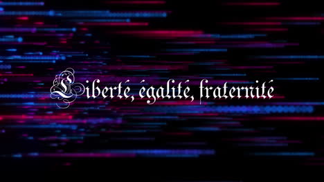 animation des textes "liberte", "egalite", "fraternite" und der farben der französischen flagge auf schwarzem hintergrund