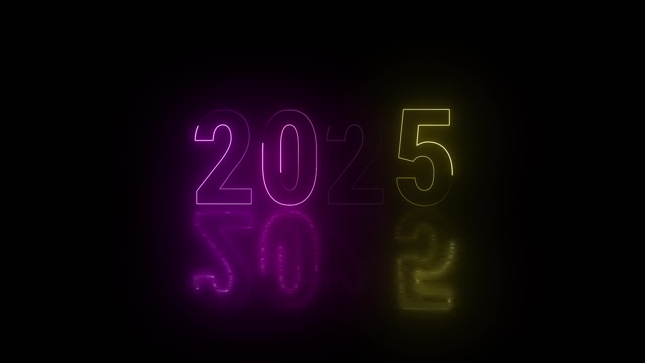 Glowing 2025 text blinks through dark background new year vibe purple neon numbers creates modern