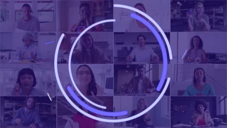 animación del icono del ojo y los círculos sobre diversas personas de negocios que tienen una videollamada
