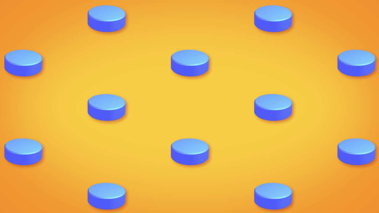 Animation of rows of blue circles pattern moving on yellow background