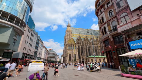 vienna, austria - june 9, 2025: approaching the square near the saint stephen's cathedral. walking by the historical old town in vienna, austria