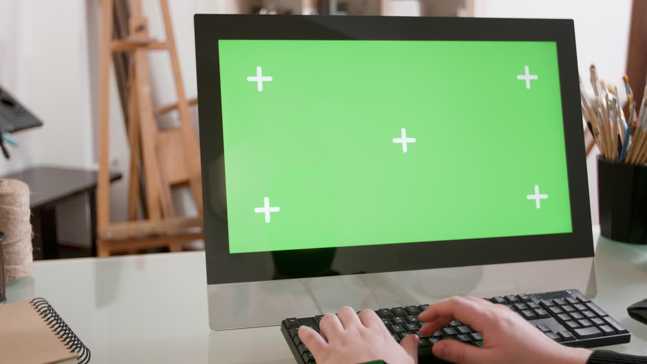Computer with Green Screen in Art Studio