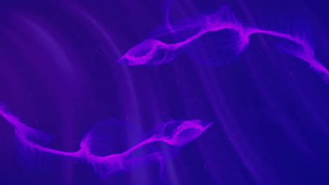 animation of purple shapes moving on blue background