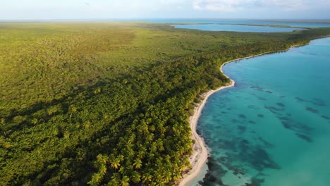 vista aérea con vistas a las playas paradisíacas de punta cana, puesta de sol en república dominicana - pan, tiro de drones