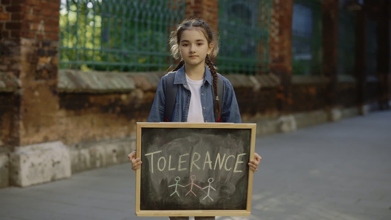 Girl Holding a Chalkboard Sign with the Word "Tolerance"